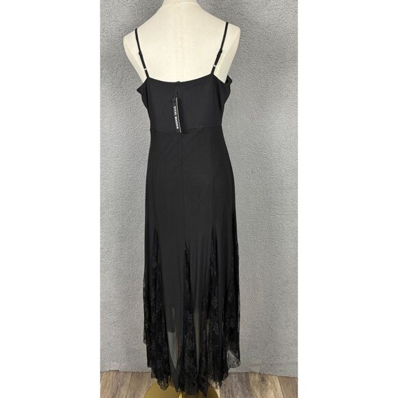 Steve Madden Vita Midi Dress With Lace Panels Spaghetti Straps Black Medium NWTs - Picture 5 of 8